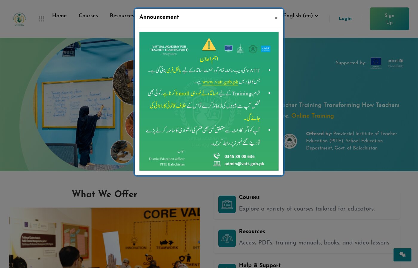 VATT Balochistan teacher training portal